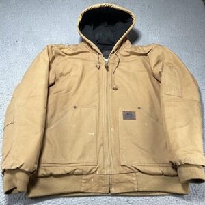 Old Mill Jacket Mens 2XL Brown Canvas Hooded Thinsulate Workwear Bomber Lined